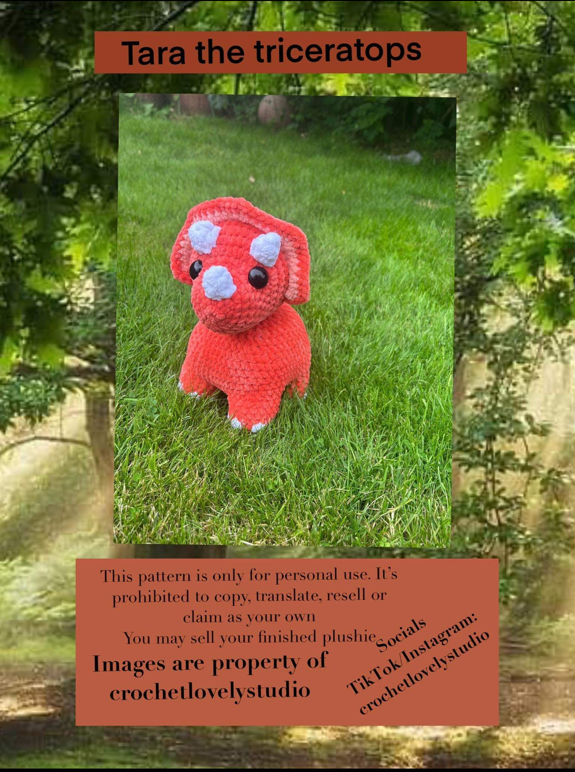 Tara the triceratops (crochet pattern)